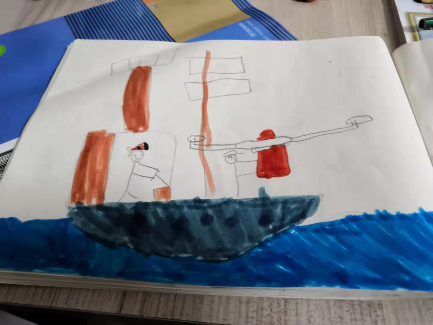 无人机飞到海盗船长的大船上